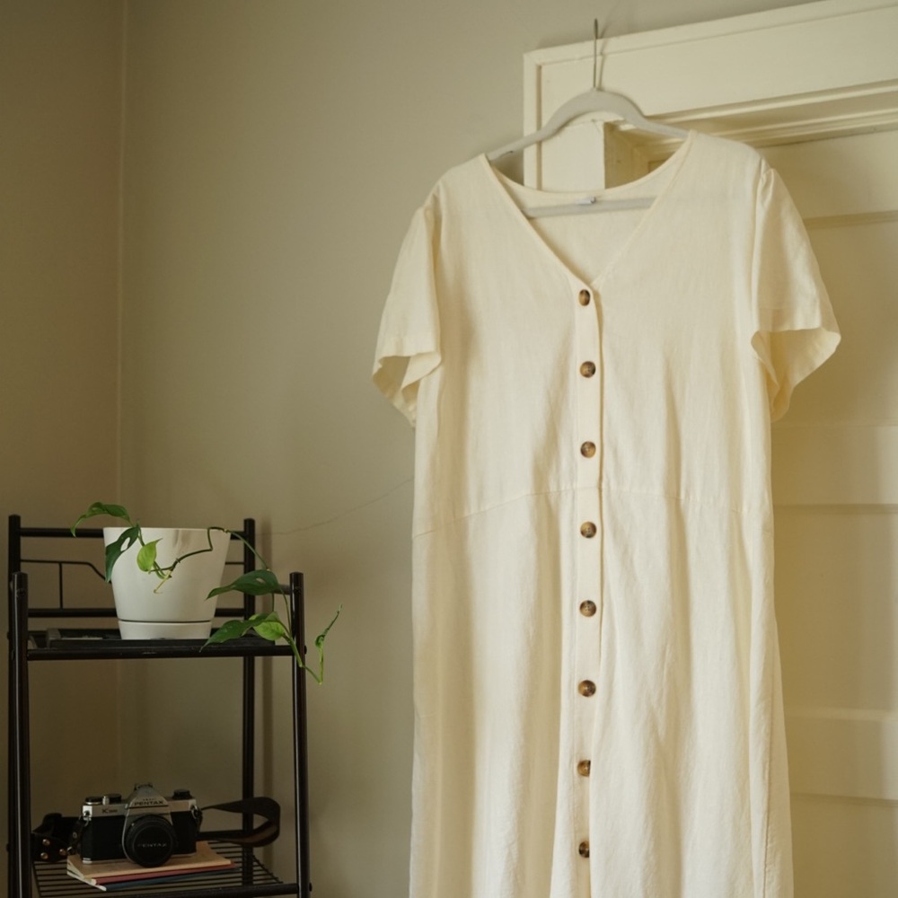 Old Navy Fit & Flare Button-Front Linen-Blend Midi Dress, size XXL.